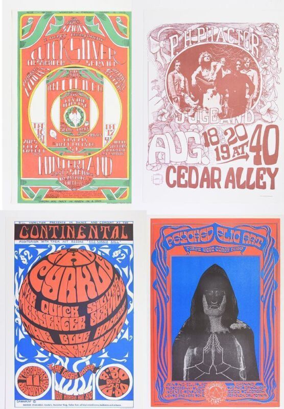 Lot of 4 Popular Psychedelic San Francisco Poster Co. Reprint Posters