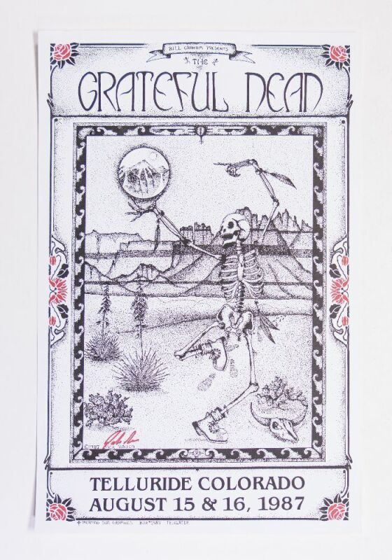 1987 Grateful Dead Telluride Fan Made Signed Jack Rajca RP Poster Near Mint 87