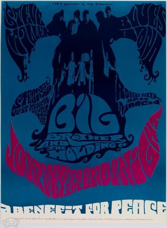 1967 Big Brother Janis Joplin Steve Miller Steninger Auditorium Poster Mint 93