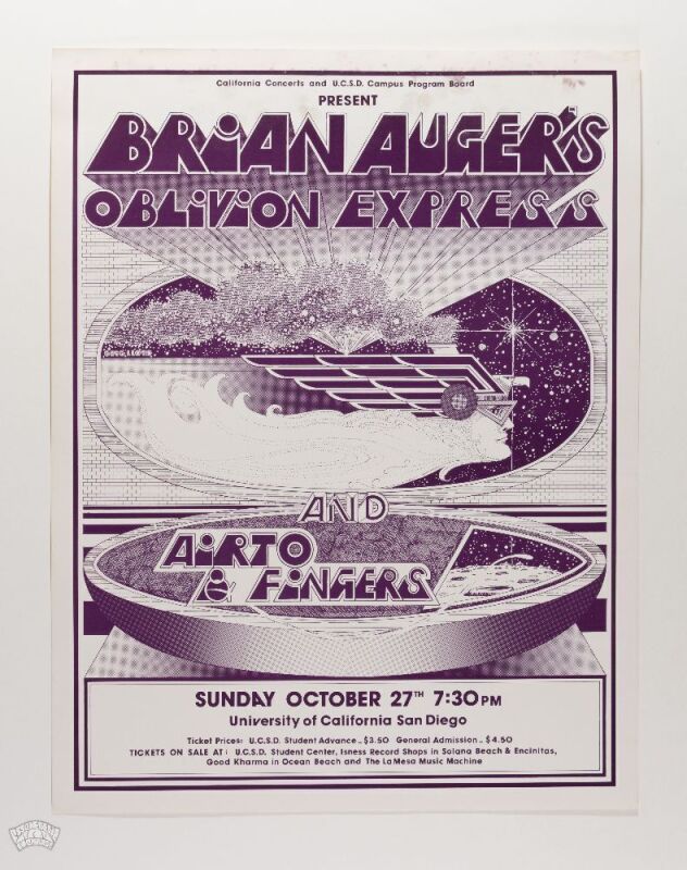 1970 Brian Auger's Oblivion Express University Of California San Diego Poster Extra Fine 69