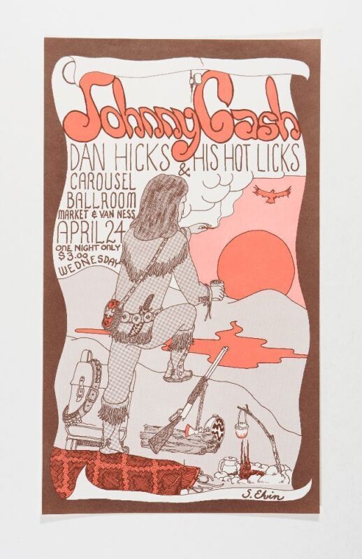 1968 Johnny Cash Dan Hicks & His Hot Licks Carousel Ballroom Poster Mint 91