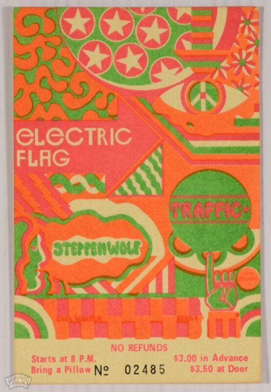 1968 AOR-3.43 Electric Flag Traffic Steppenwolf Earl Warren Santa Barbara Original Ticket Mint 91