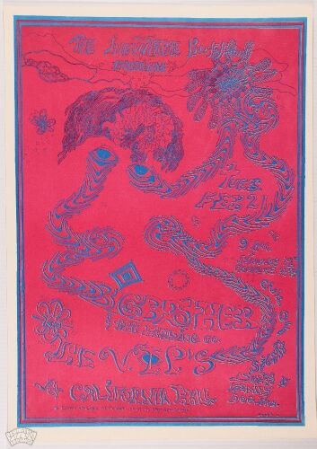 1967 Janis Joplin Big Brother & The Holding Company California Hall Poster Mint 93