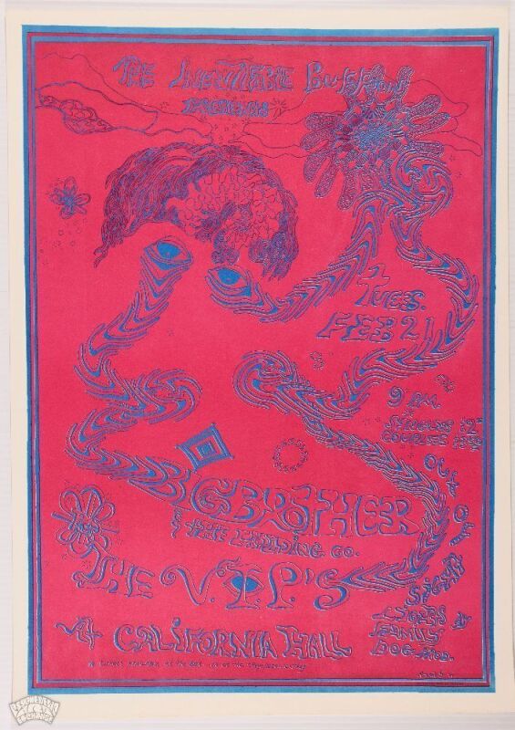 1967 Janis Joplin Big Brother & The Holding Company California Hall Poster Mint 93