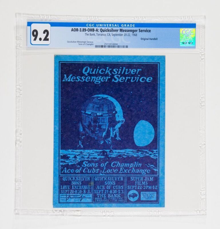 1968 AOR-3.89 Quicksilver Messenger Service The Bank Torrance Handbill CGC 9.2