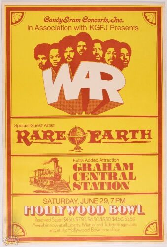 1974 War Rare Earth Graham Central Station The Hollywood Bowl Poster Excellent 79