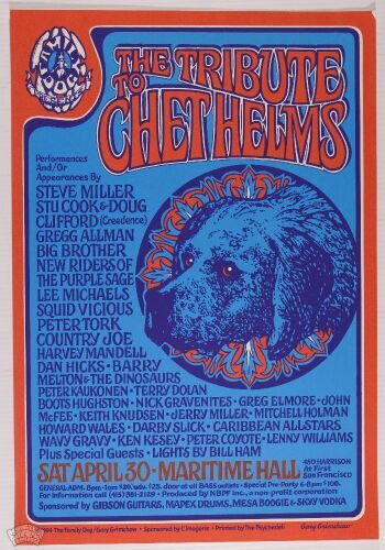 1994 Gary Grimshaw Steve Miller Gregg Allman Big Brother The Tribute to Chet Helms Maritime Hall Poster Near Mint 89