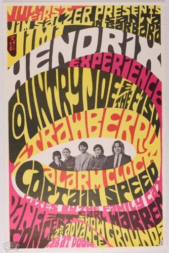 1967 Jimi Hendrix Experience Earl Warren Santa Barbara RP2 Poster Excellent 79