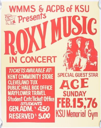 1976 Roxy Music Kent State Memorial Gym Poster Excellent 79