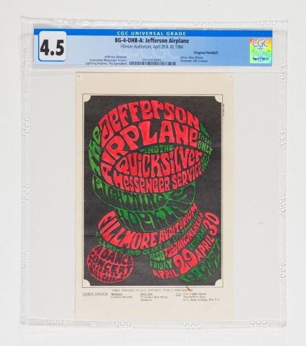 1966 BG-4 Jefferson Airplane Fillmore Auditorium Handbill CGC 4.5