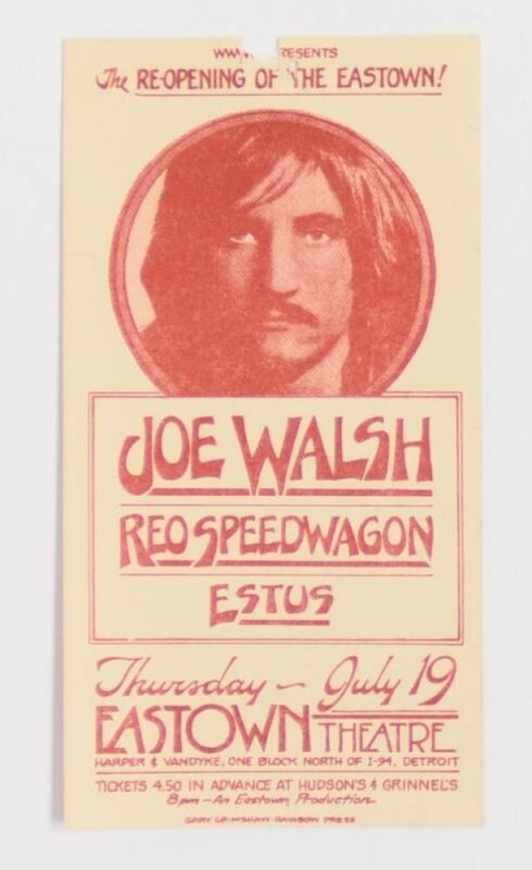 1973 Joe Walsh REO Speedwagon Eastown Theatre Detroit Handbill Extra Fine 67