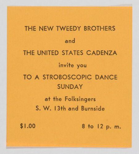 1966 The New Tweedy Bros US Cadenza The Folksingers Portland Invitation Handbill Near Mint 87