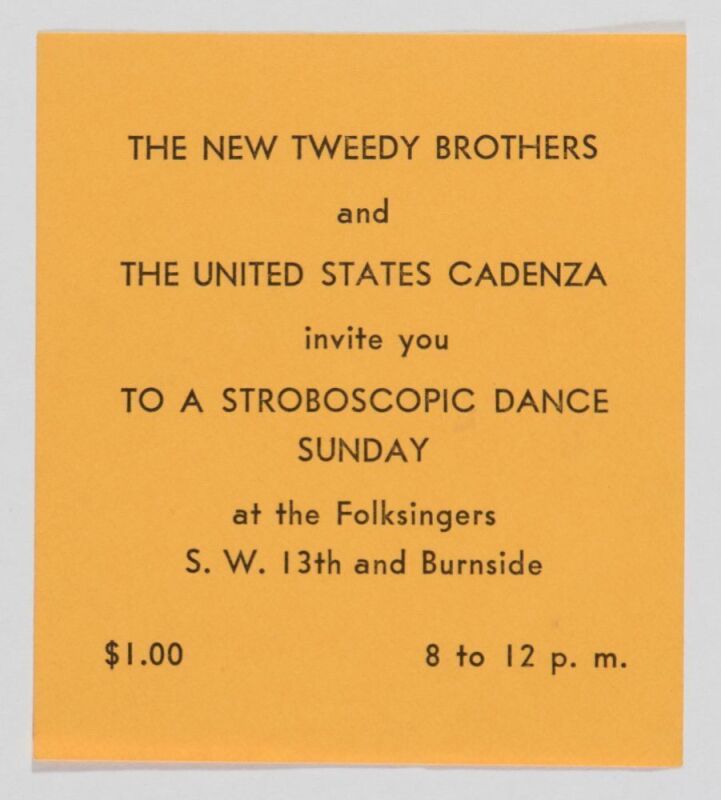 1966 The New Tweedy Bros US Cadenza The Folksingers Portland Invitation Handbill Near Mint 87