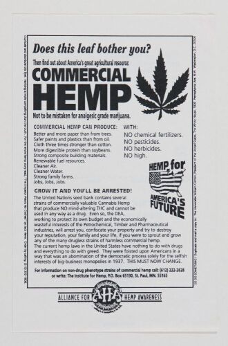 1995 Alliance for Hemp Awareness Mailer to President Bill Clinton Excellent 75