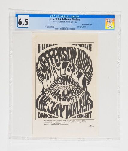 1966 BG-5 Jefferson Airplane Fillmore Auditorium Handbill CGC 6.5