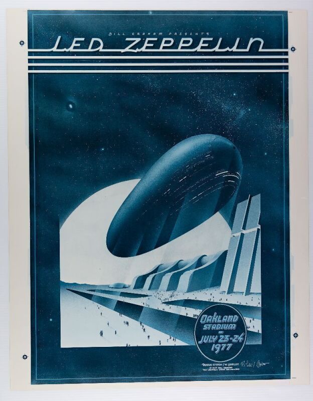 1977 AOR-4.50 Led Zeppelin Oakland Stadium Dark Blue Progressive Proof Signed Tuten & Bostedt Poster Excellent 79