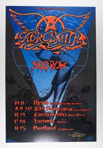 1990 BGP-36 Rick Griffin Aerosmith Skid Row Tour Signed Griffin Poster Near Mint 89