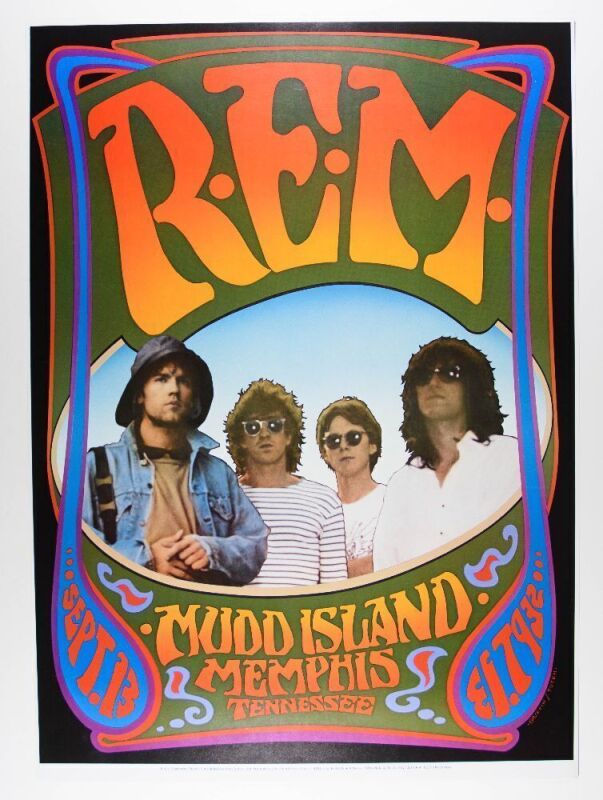 1986 PCL-3 Rick Griffin Randy Tuten R.E.M. Mudd Island Amphitheater Memphis Poster Near Mint 81