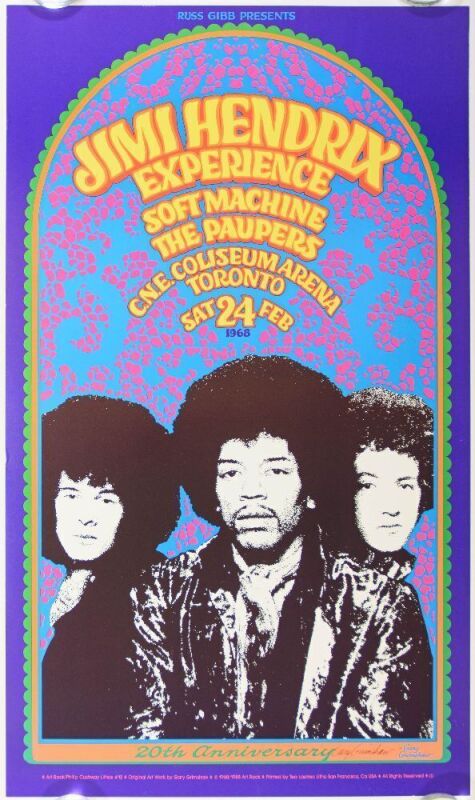 1988 PCL-12 Jimi Hendrix CNE Coliseum Toronto RP Signed Grimshaw Poster Near Mint 87