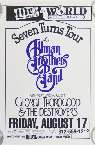 1990 Allman Brothers Band The World Music Theatre Tinley Park Illinois Poster Near Mint 83