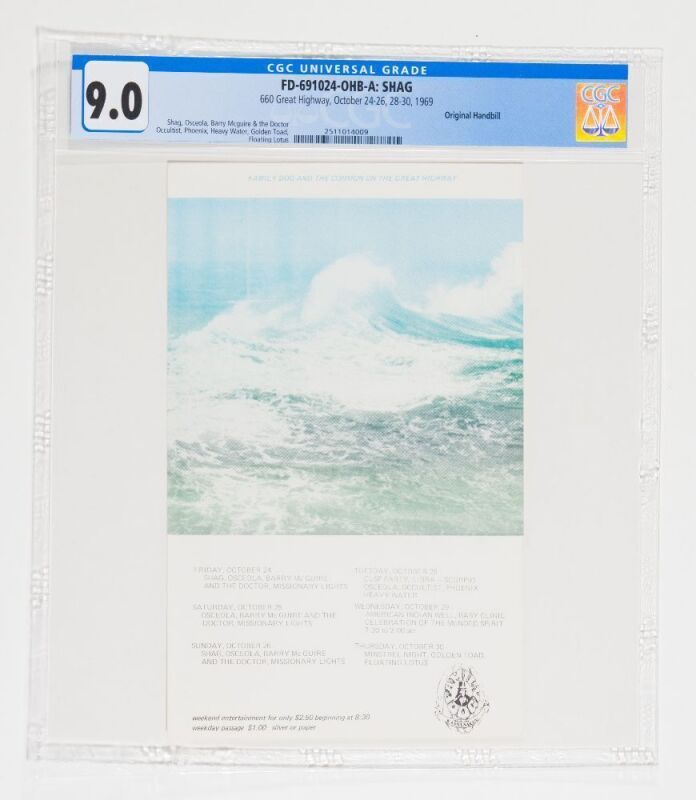 1969 FD-691024 Osceola Floating Lotus 660 Great Highway Handbill CGC 9.0