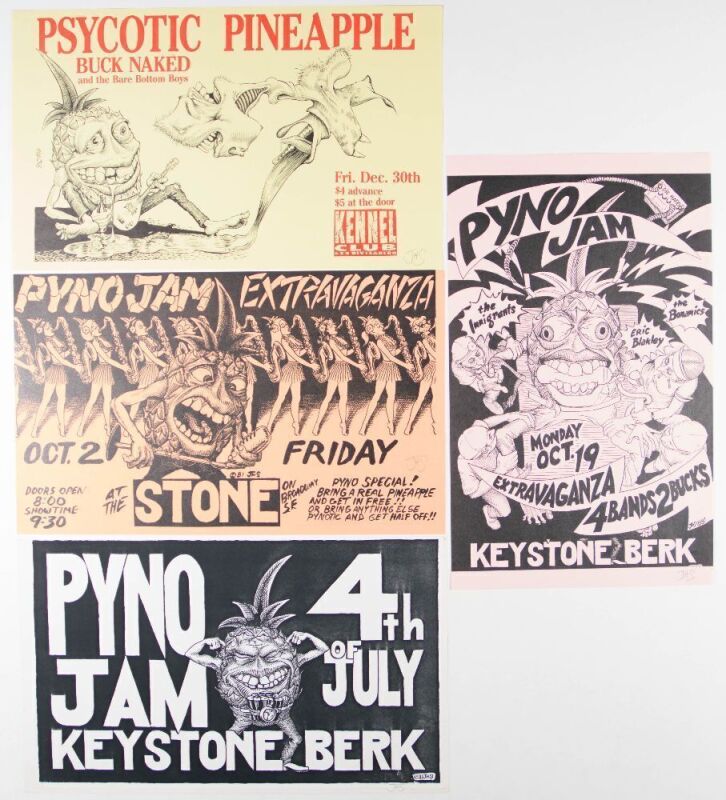 Lot of 4 John Seabury Psycotic Pineapple Vintage Punk Signed Seabury Large Flyers