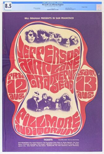 1966 BG-23 Jefferson Airplane Grateful Dead Fillmore Auditorium Poster CGC 8.5