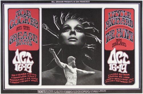 1969 BG-196 Little Richard Joe Cocker Fillmore West Poster Mint 93