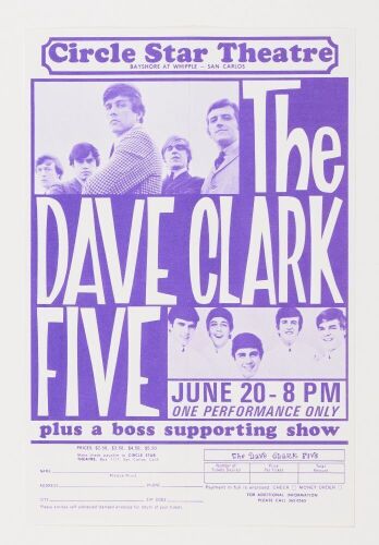 1965 Dave Clark Five The Circle Star Theatre San Carlos Handbill Near Mint 89