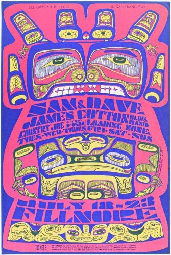 1967 BG-73 James Cotton Blues Band Sam & Dave Fillmore Auditorium Poster Near Mint 87