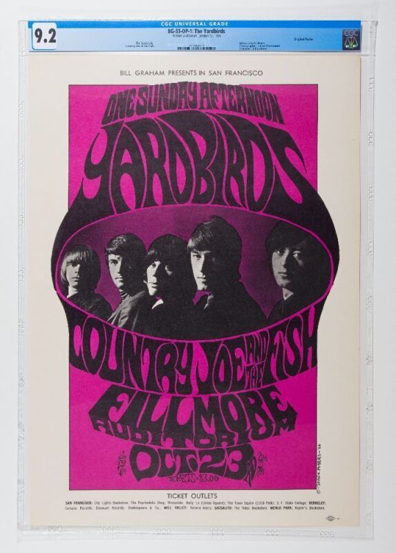 1966 BG-33 The Yardbirds Fillmore Auditorium Poster CGC 9.2