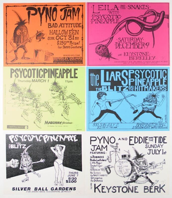 Lot of 6 John Seabury Psycotic Pineapple Vintage Punk Signed Seabury Flyers