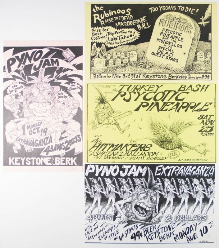 Lot of 4 John Seabury Psycotic Pineapple Vintage Punk Signed Seabury Large Flyers