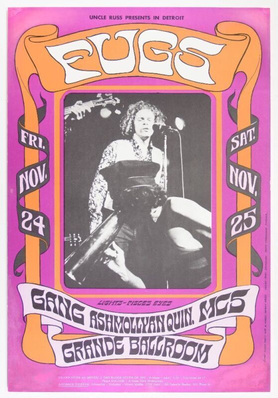 1967 G/G-671124 Gary Grimshaw The Fugs MC5 Grande Ballroom Detroit Poster Mounted