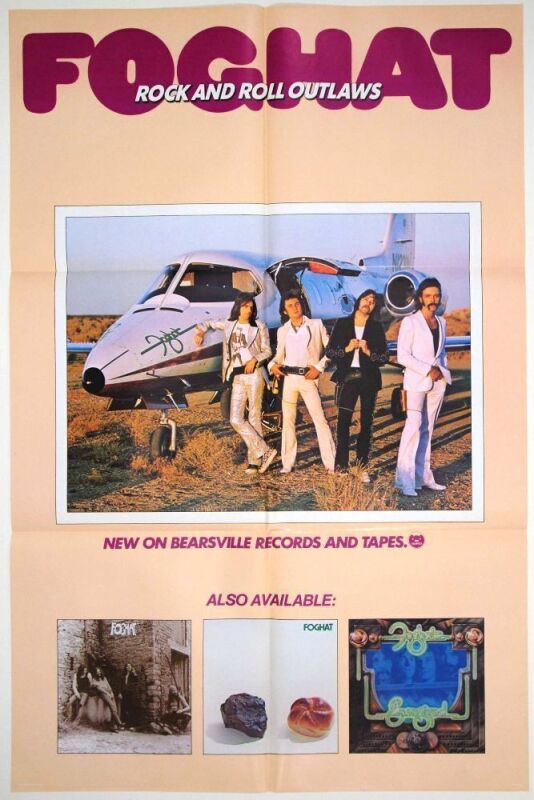 1974 Foghat Rock & Roll Outlaws Bearsville Records Promotional Poster Near Mint 87