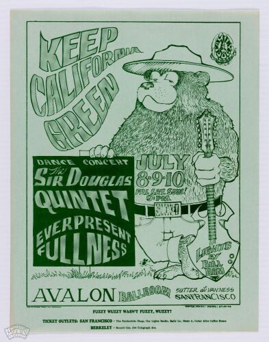 1966 FD-16 Sir Douglas Quintet Avalon Ballroom Handbill Near Mint 85