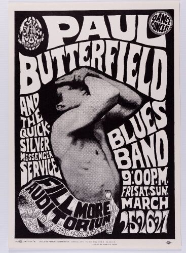 1966 FD-3 Paul Butterfield Quicksilver Fillmore Auditorium RP2 Poster Near Mint 89