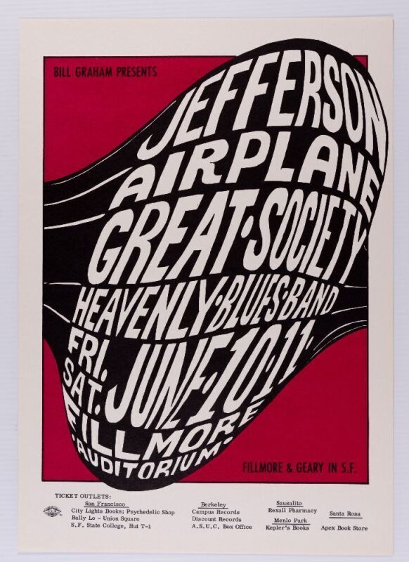 1966 BG-10 Jefferson Airplane Great Society Fillmore Auditorium RP2 Poster Mint 91