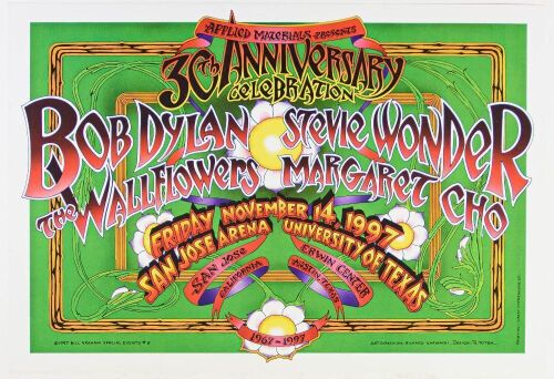 1997 BGSE-5 Bob Dylan Stevie Wonder San Jose Arena & Erwin Center Austin Poster Mint 91