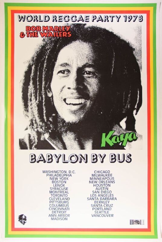 1978 Bob Marley & the Wailers Babylon By Bus Tour Poster Near Mint 87