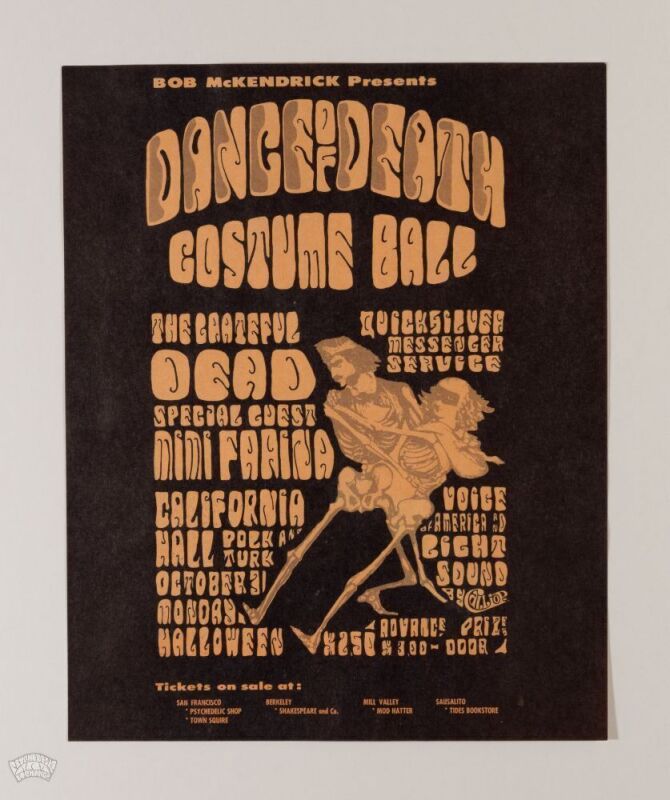 1966 AOR-2.143 Grateful Dead California Hall Halloween Dance of Death Handbill Near Mint 81