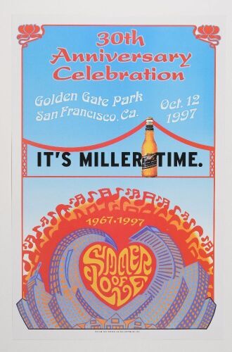 1997 Miller Beer 30th Anniversary Summer of Love Golden Gate Park Poster Near Mint 89