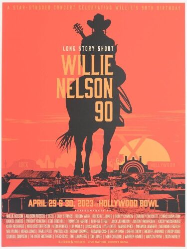 2023 Willie Nelson Bob Weir Billy Strings Chris Stapleton Willie's 90th Birthday The Hollywood Bowl LE Poster Mint 91