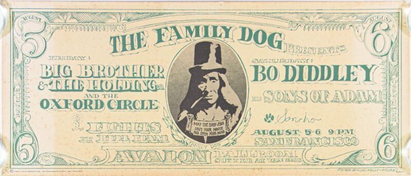 1966 FD-19 Big Brother & The Holding Company Bo Diddley Avalon Ballroom RP2 Poster Extra Fine 61