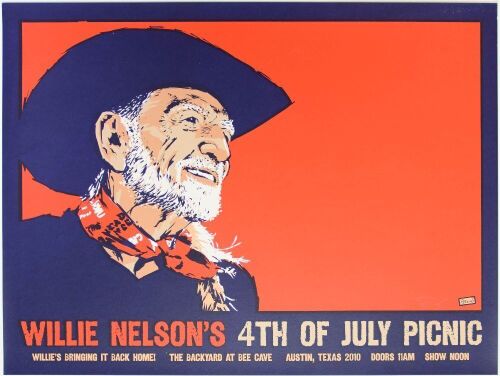 2010 Willie Nelson July 4th Picnic The Backyard At Bee Cave LE Signed Perkins Poster Mint 91