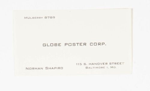 Norman Shapiro Globe Poster Corporation Business Card Mint 91