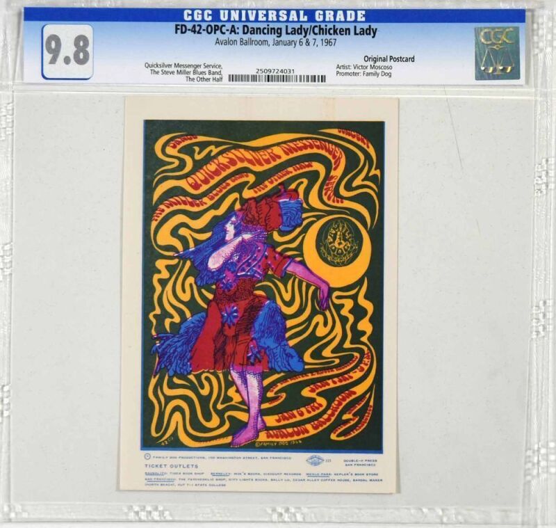 1967 FD-42 Quicksilver Miller Blues Band Avalon Ballroom Postcard CGC 9.8