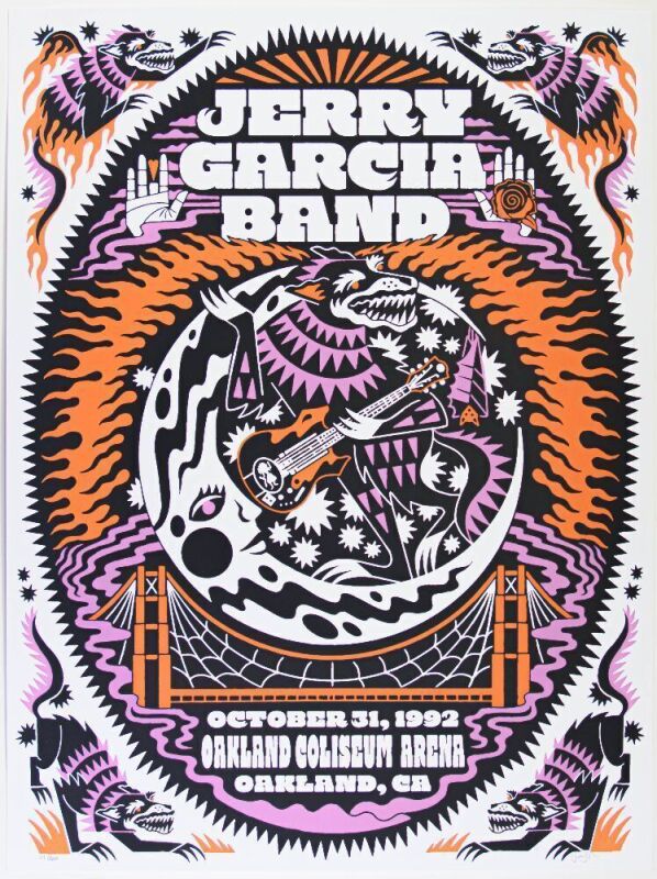 1992 Jerry Garcia Band Oakland Coliseum Arena LE Signed Joshua Noom Commemorative Poster Mint 95