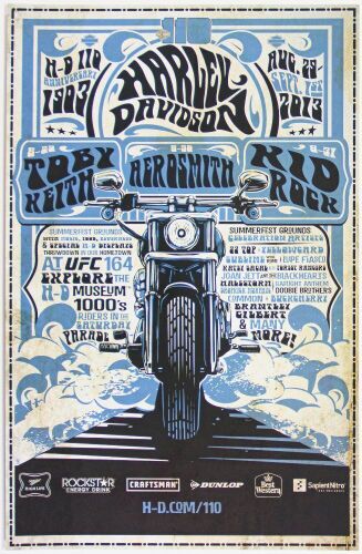 2013 Toby Keith Aerosmith Harley Davidson 110th Anniversary Summerfest Grounds Milwaukee Poster Mint 93