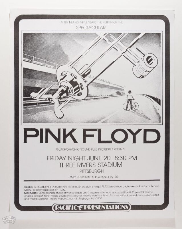 1975 Pink Floyd Three Rivers Stadium Pittsburgh Poster Mint 91